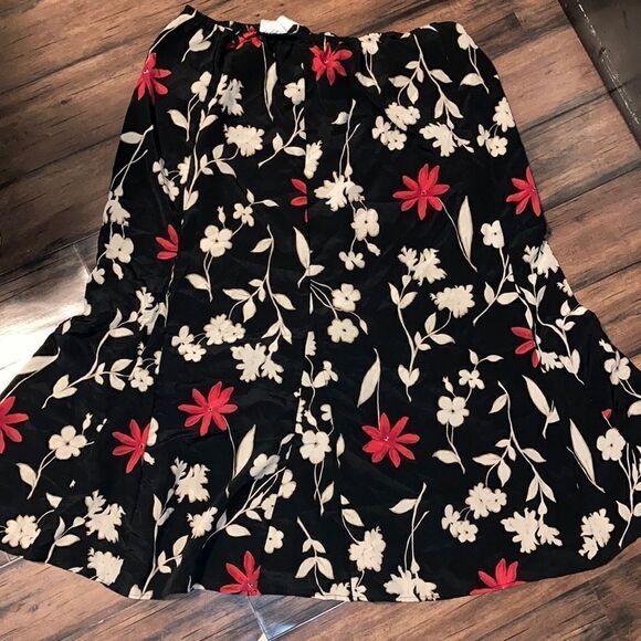 Vintage Kathy Lee Long Length Black Tan Red Elastic Waist Skirt - Picture 1 of 2